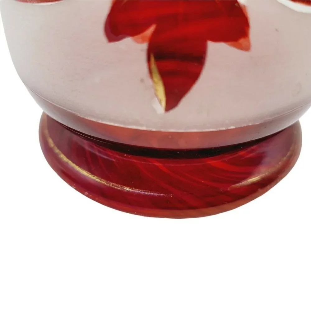 Vintage Bohemian Ruby Red Decanter Frosted Glass Painted Gold Gilding 9
